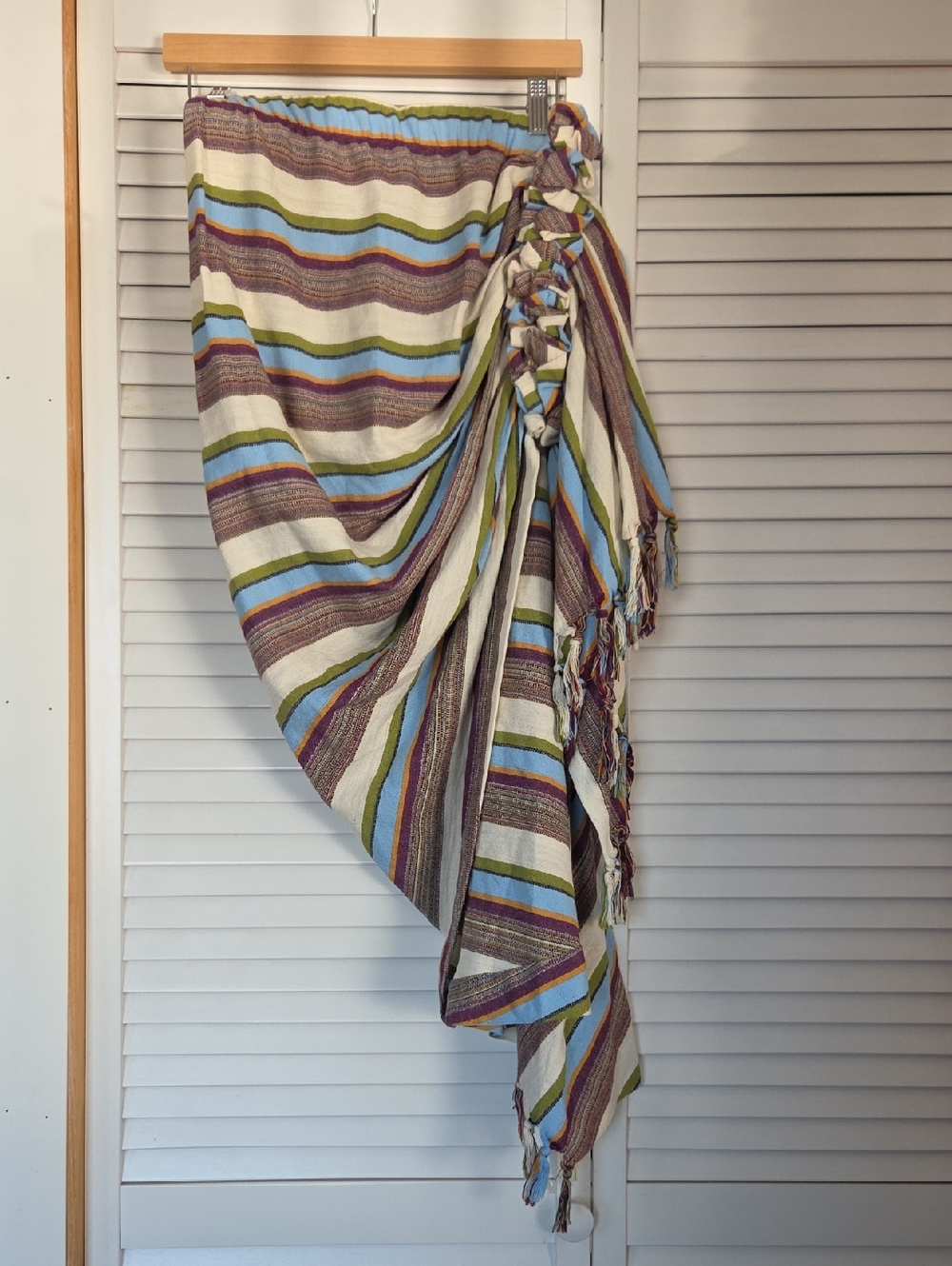 JBQ Tulum Striped Wrap Skirt in Cream, Blue, Olive, and Purple